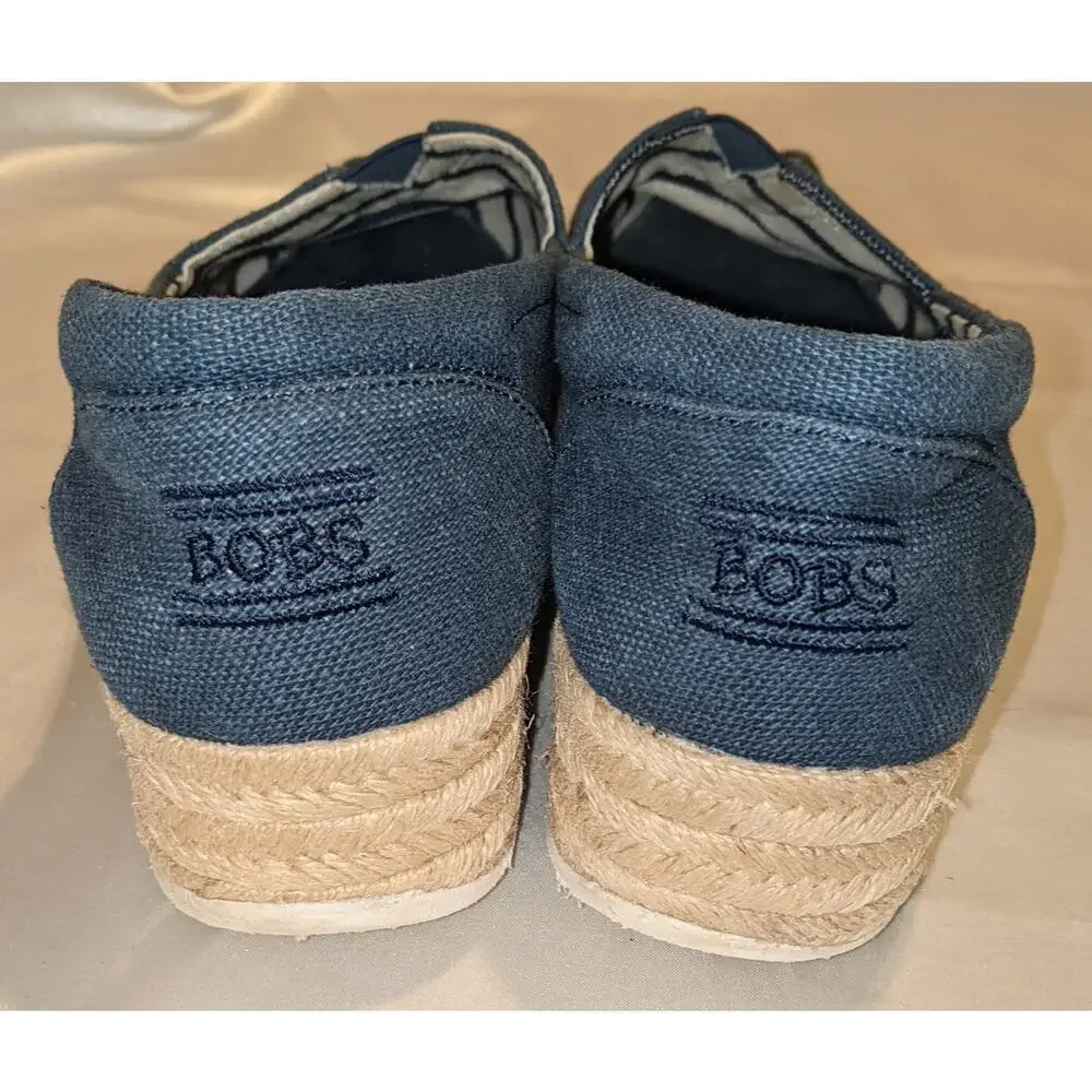 Skechers Bobs Highlights 2.0 Fairy Duster Espadrilles Low Wedge Shoes Sz 9 Navy
